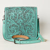 ADBGZ753 Square Hand Tooled Leather Crossbody Bag - Western Floral White Whipstitch Trim