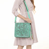 ADBGZ753 Square Hand Tooled Leather Crossbody Bag - Western Floral White Whipstitch Trim