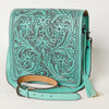 ADBGZ753 Square Hand Tooled Leather Crossbody Bag - Western Floral White Whipstitch Trim