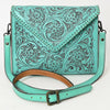 ADBGZ754 Envelope Hand Tooled Leather Wallet Bag - Western Floral Whipstitch Purse