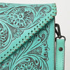ADBGZ754 Envelope Hand Tooled Leather Wallet Bag - Western Floral Whipstitch Purse