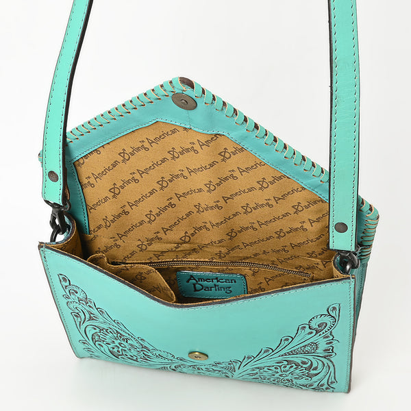ADBGZ754 Envelope Hand Tooled Leather Wallet Bag - Western Floral Whipstitch Purse