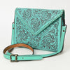 ADBGZ754 Envelope Hand Tooled Leather Wallet Bag - Western Floral Whipstitch Purse