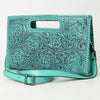 ADBGZ755 Hand Tooled Leather Clutch Wallet - Western Floral Cutout Handle Purse
