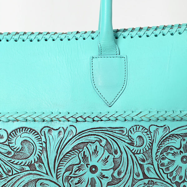 ADBGZ756 Tall Hand Tooled Leather Tote Bag - Western Floral Half-Tooled Cowgirl Purse
