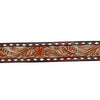 LC-ADBLF120A Tooled Leather Belt - Maroon & Tan with Red Floral Design and Diamond Border