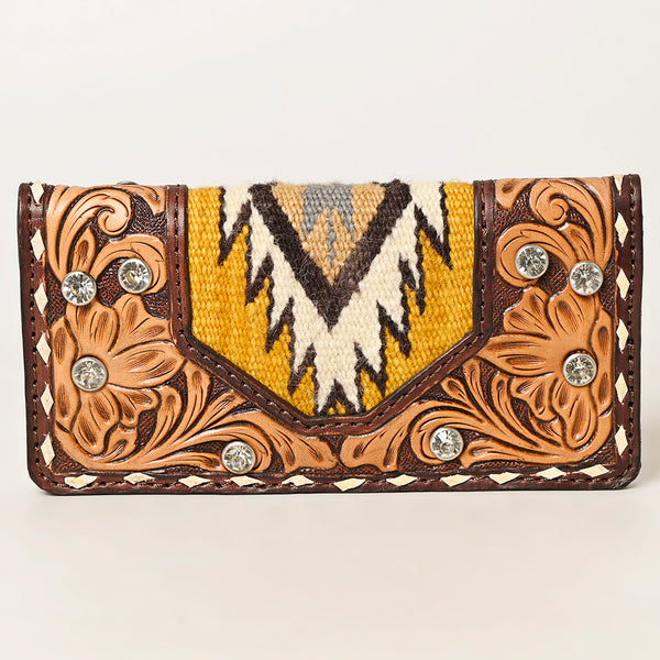 ADBG1226 American Darling Hand-Tooled Leather Western Wallet Bag with Woven Saddle Blanket