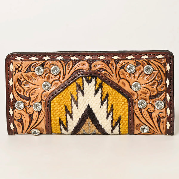 ADBG1226 American Darling Hand-Tooled Leather Western Wallet Bag with Woven Saddle Blanket
