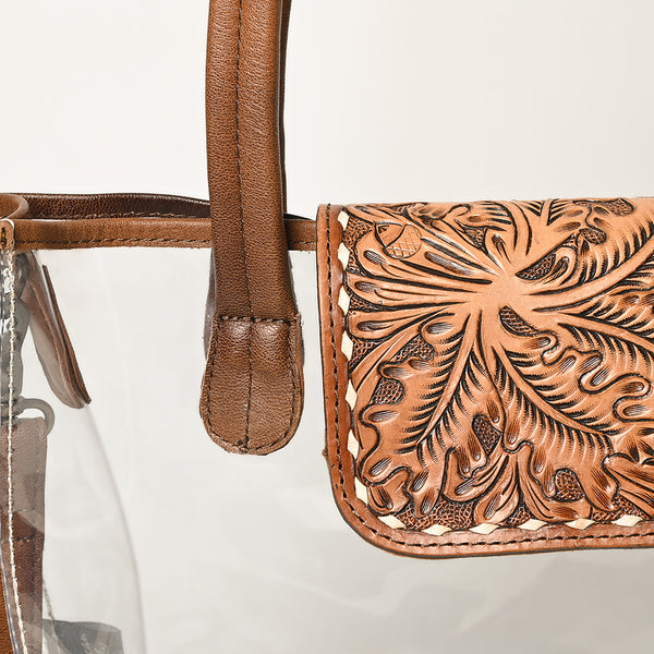 ADBG1186 American Darling Floral Tooled Leather Clear Bag -Western Stadium Tote