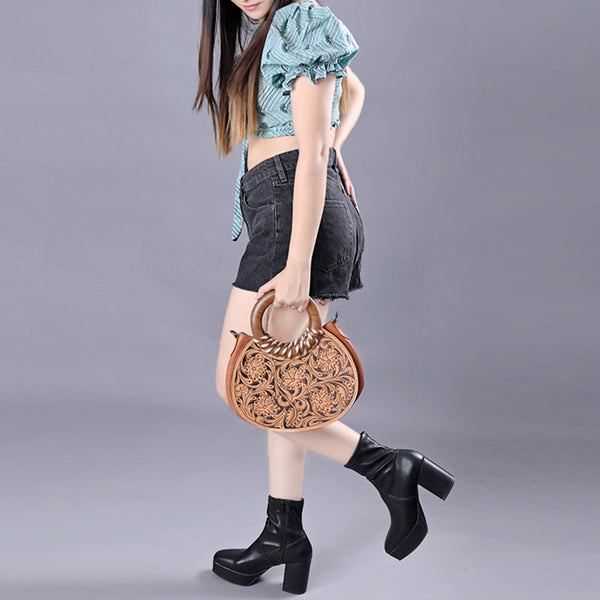 ADBG1227 American Darling Western Hand-Tooled Leather Clutch Bag -Floral Carved Genuine Leather Purse