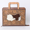 ADBG1194 American Darling Western Hand Tooled Leather Briefcase Bag Genuine Leather with Hair-On Hide Front Inlay Panel