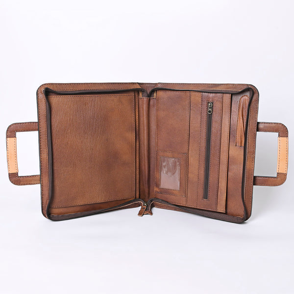 ADBG1194 American Darling Western Hand Tooled Leather Briefcase Bag Genuine Leather with Hair-On Hide Front Inlay Panel