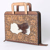 ADBG1194 American Darling Western Hand Tooled Leather Briefcase Bag Genuine Leather with Hair-On Hide Front Inlay Panel