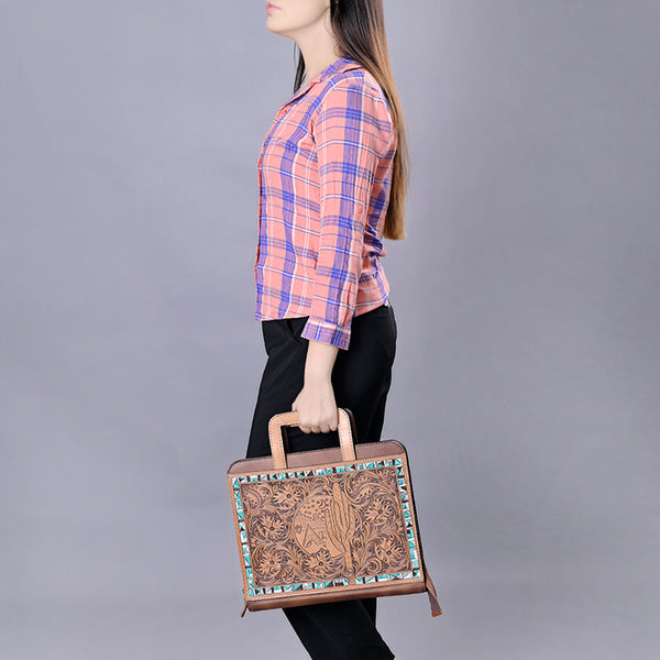 ADBG1194 American Darling Western Hand Tooled Leather Briefcase Bag Genuine Leather