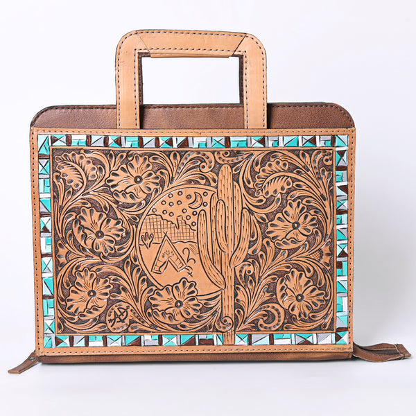 ADBG1194 American Darling Western Hand Tooled Leather Briefcase Bag Genuine Leather