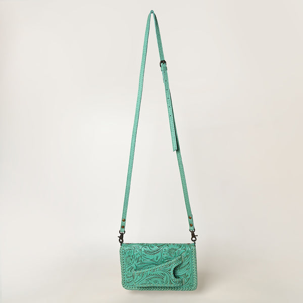 ADBG1228 American Darling Western Hand-Tooled Leather Clutch Bag with Floral Carving