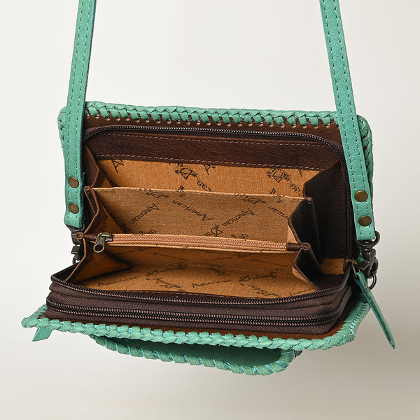 ADBG1228 American Darling Western Hand-Tooled Leather Clutch Bag with Floral Carving