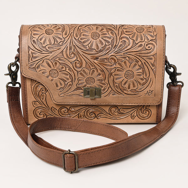 ADBG1229 American Darling Hand Tooled Western Leather Crossbody Bag - Floral Carved Genuine Leather Purse