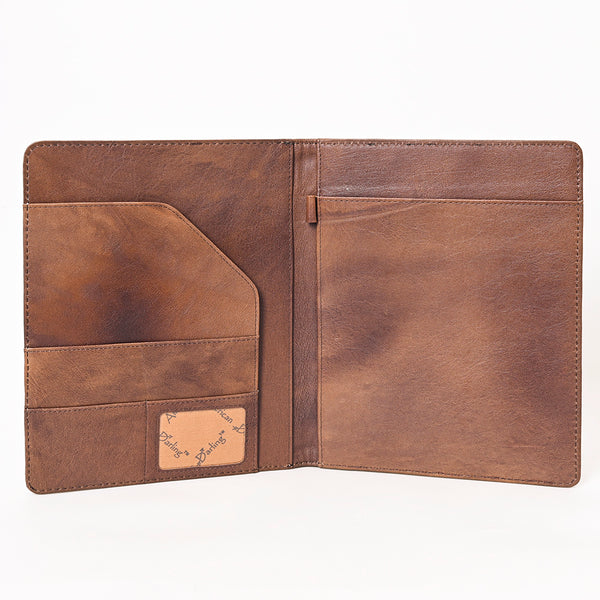 ADBG1232 American Darling Western Hand-Tooled Leather Portfolio Bag - Floral Carved Genuine Leather Case