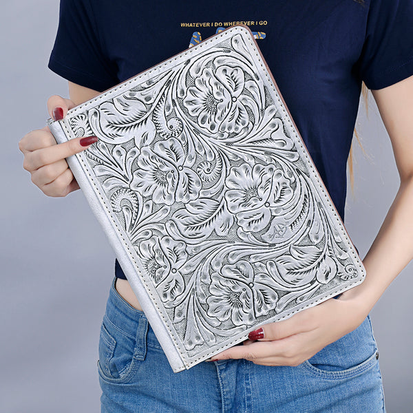 ADBG1232 American Darling Western Hand-Tooled Leather Portfolio Bag - Floral Carved Genuine Leather Case