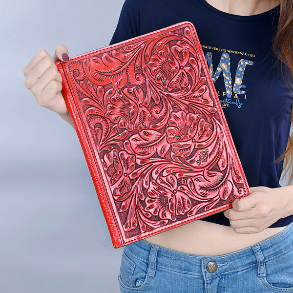 ADBG1232 American Darling Western Hand-Tooled Leather Portfolio Bag - Floral Carved Genuine Leather Case