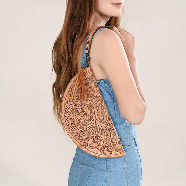 ADBG1233 American Darling Hand-Tooled Western Leather Taco Bag - Genuine Floral Carved Designer Wristlet