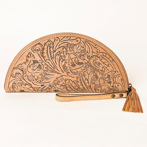 ADBG1233 American Darling Hand-Tooled Western Leather Taco Bag - Genuine Floral Carved Designer Wristlet