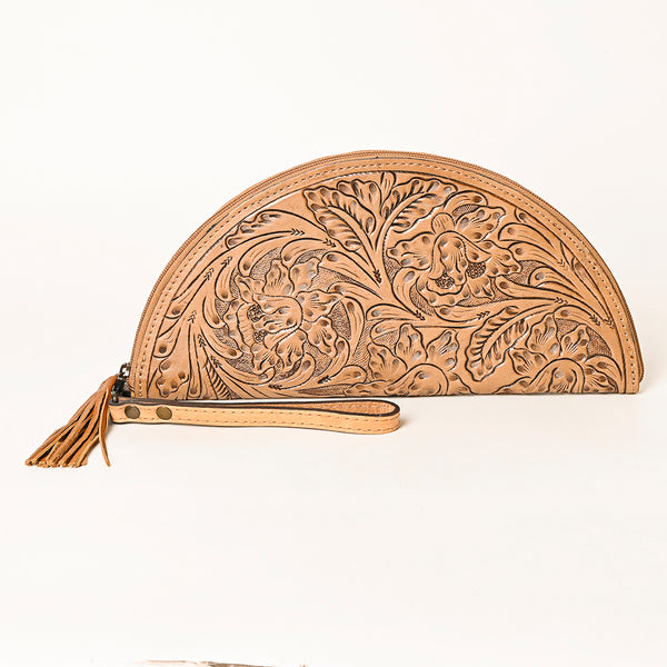 ADBG1233 American Darling Hand-Tooled Western Leather Taco Bag - Genuine Floral Carved Designer Wristlet
