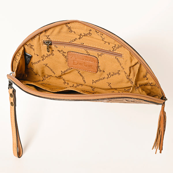 ADBG1233 American Darling Hand-Tooled Western Leather Taco Bag - Genuine Floral Carved Designer Wristlet