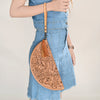 ADBG1233 American Darling Hand-Tooled Western Leather Taco Bag - Genuine Floral Carved Designer Wristlet