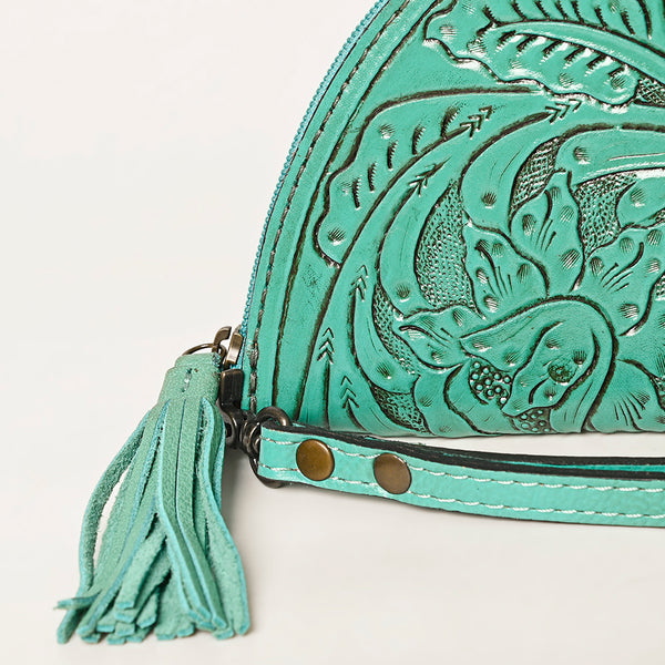 ADBG1233 American Darling Hand-Tooled Western Leather Taco Bag - Genuine Floral Carved Designer Wristlet