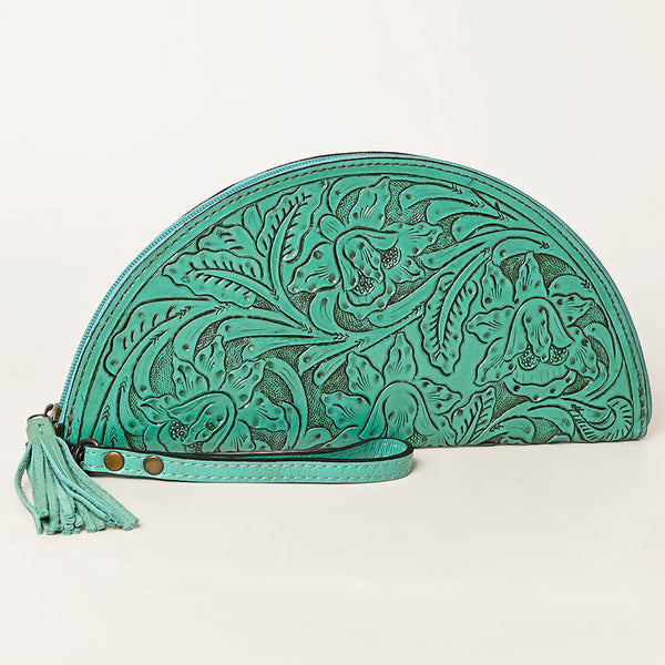 ADBG1233 American Darling Hand-Tooled Western Leather Taco Bag - Genuine Floral Carved Designer Wristlet