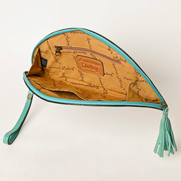 ADBG1233 American Darling Hand-Tooled Western Leather Taco Bag - Genuine Floral Carved Designer Wristlet