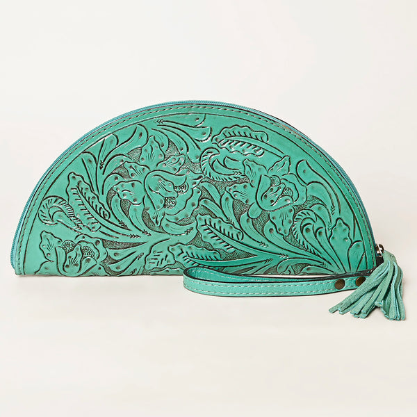 ADBG1233 American Darling Hand-Tooled Western Leather Taco Bag - Genuine Floral Carved Designer Wristlet