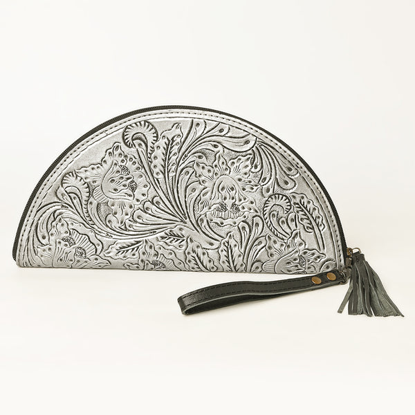 ADBG1233 American Darling Hand-Tooled Western Leather Taco Bag - Genuine Floral Carved Designer Wristlet