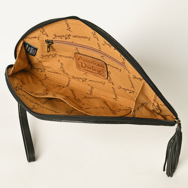 ADBG1233 American Darling Hand-Tooled Western Leather Taco Bag - Genuine Floral Carved Designer Wristlet