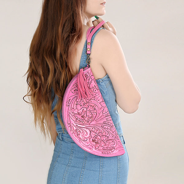 ADBG1233 American Darling Hand-Tooled Western Leather Taco Bag - Genuine Floral Carved Designer Wristlet