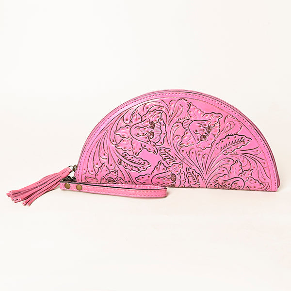 ADBG1233 American Darling Hand-Tooled Western Leather Taco Bag - Genuine Floral Carved Designer Wristlet