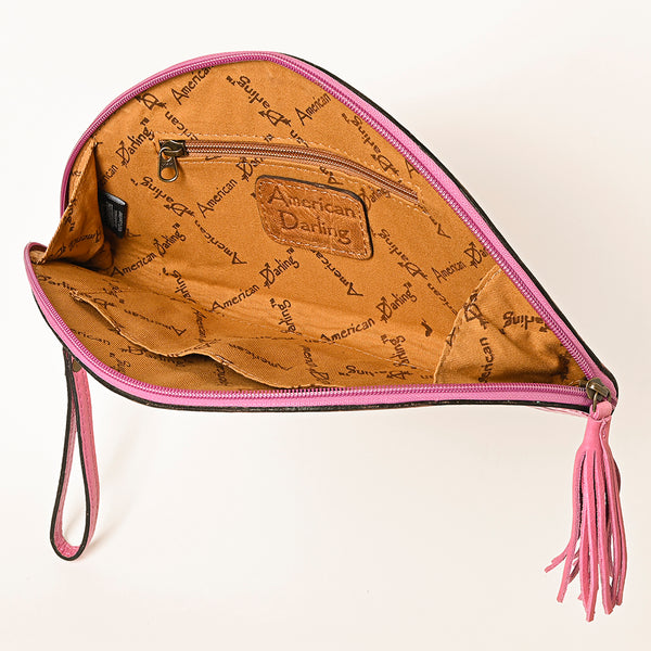 ADBG1233 American Darling Hand-Tooled Western Leather Taco Bag - Genuine Floral Carved Designer Wristlet