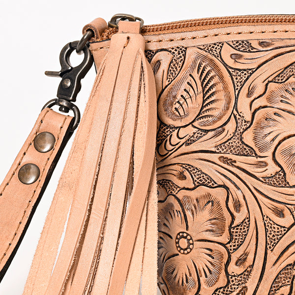 ADBG1234 American Darling Hand-Tooled Western Leather Wristlet Bag - Genuine Floral Carved Women Clutch