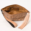 ADBG1234 American Darling Hand-Tooled Western Leather Wristlet Bag - Genuine Floral Carved Women Clutch