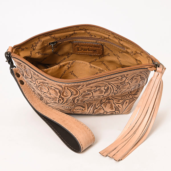 ADBG1234 American Darling Hand-Tooled Western Leather Wristlet Bag - Genuine Floral Carved Women Clutch