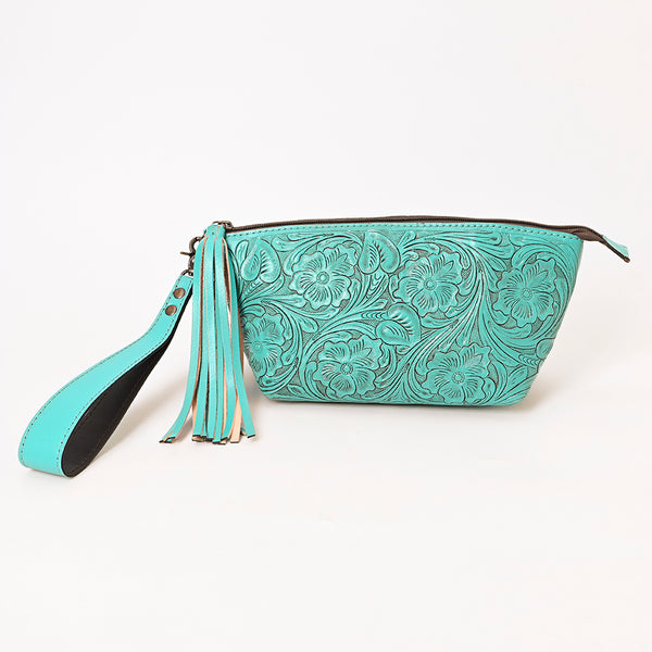 ADBG1234 American Darling Hand-Tooled Western Leather Wristlet Bag - Genuine Floral Carved Women Clutch
