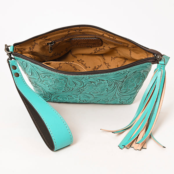 ADBG1234 American Darling Hand-Tooled Western Leather Wristlet Bag - Genuine Floral Carved Women Clutch