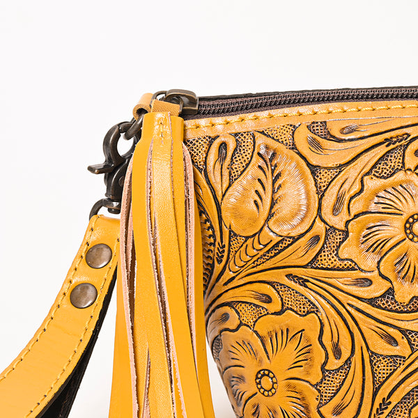 ADBG1234 American Darling Hand-Tooled Western Leather Wristlet Bag - Genuine Floral Carved Women Clutch