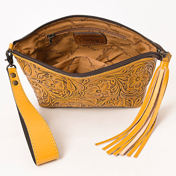 ADBG1234 American Darling Hand-Tooled Western Leather Wristlet Bag - Genuine Floral Carved Women Clutch