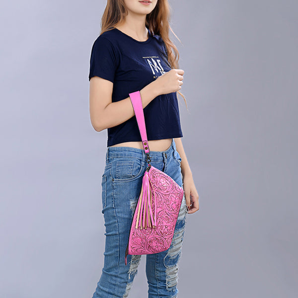 ADBG1234 American Darling Hand-Tooled Western Leather Wristlet Bag - Genuine Floral Carved Women Clutch
