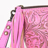 ADBG1234 American Darling Hand-Tooled Western Leather Wristlet Bag - Genuine Floral Carved Women Clutch