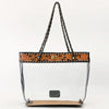 ADBG1238 American Darling Western Clear Tote Bag with Hand-Tooled Leather Trim - Genuine Leather Stadium-Approved Tote