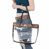 ADBG1238 American Darling Western Clear Tote Bag with Hand-Tooled Leather Trim - Genuine Leather Stadium-Approved Tote